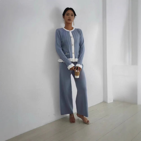 Damen Eleganter Strickanzug mit feinen Rippdetails und zeitlosem Design R&B