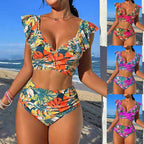 Damen Hoch-tailliertes BadR&Bikini mit verspielten Rüschendetails R&B