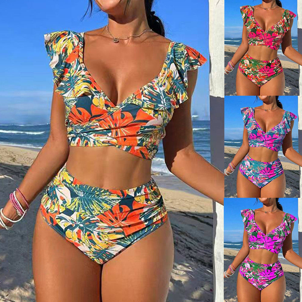 Damen Hoch-tailliertes BadR&Bikini mit verspielten Rüschendetails R&B