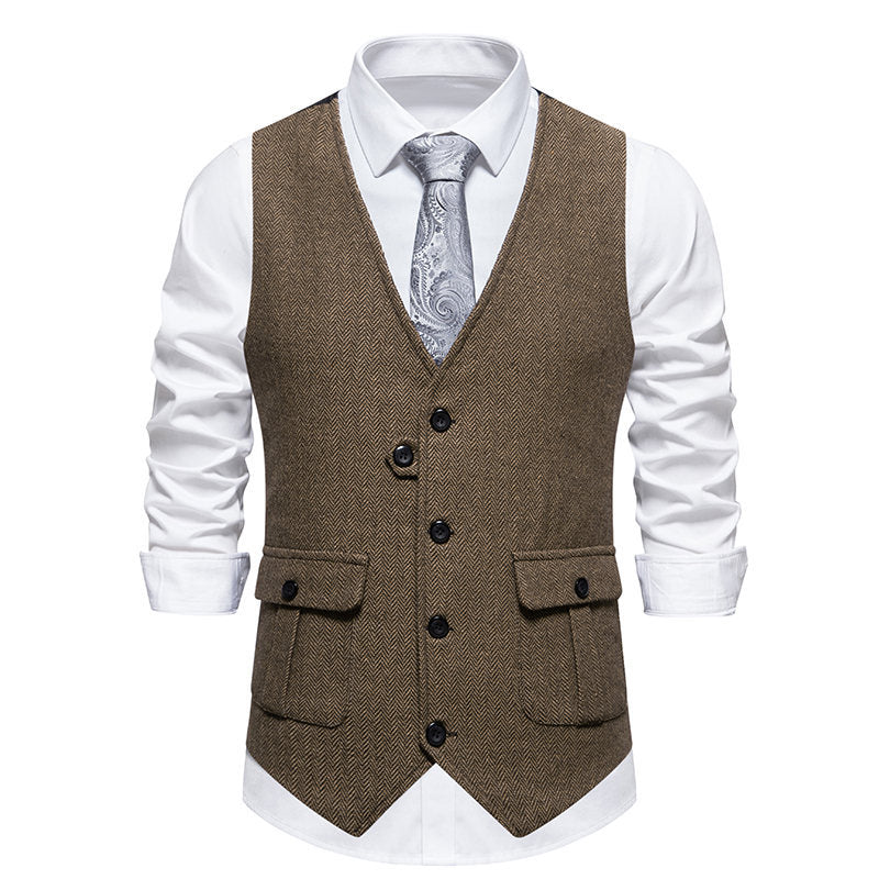 Herren elegante Anzugweste mit feinem Hahnentritt-Muster und praktischen Taschen