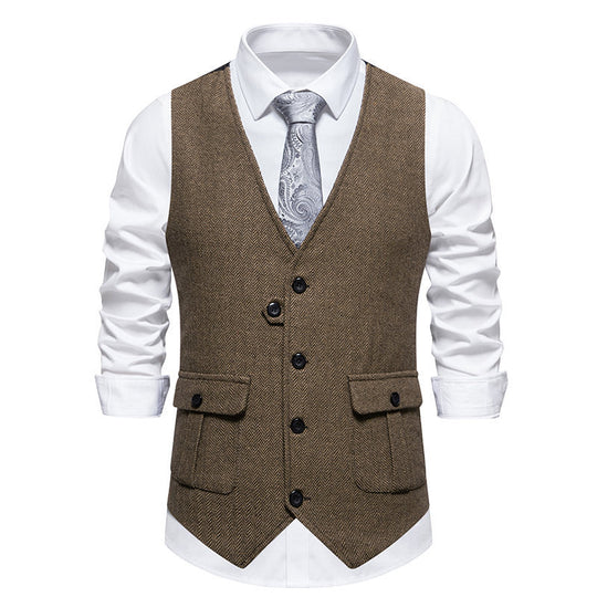 Herren elegante Anzugweste mit feinem Hahnentritt-Muster und praktischen Taschen R&B