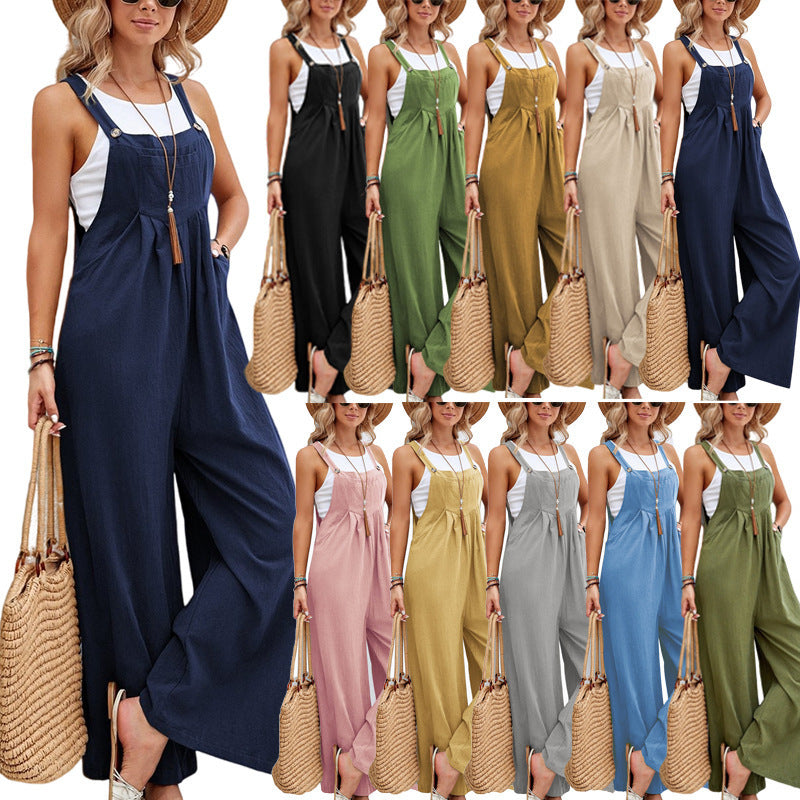 Damen Lässiger Jumpsuit mit weitem Bein und verstellbaren Trägern R&B