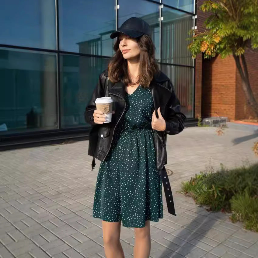 Damen Chiffon-Kleid mit V-Ausschnitt und ballonartigen Ärmeln R&B