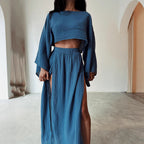 Damen luftiges Set aus cropped Oberteil und hoch geschnittenem Rock R&B