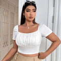 Damen Crop-Top mit gerafftem Design und nostalgischen Puffärmeln R&B