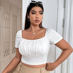 Damen Crop-Top mit gerafftem Design und nostalgischen Puffärmeln R&B