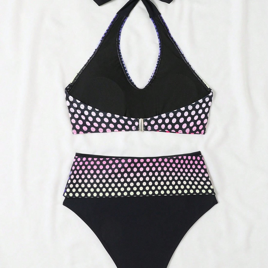 Damen Hochgeschnittenes Bikini-Set mit stilvollem Punktmuster R&B