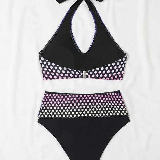 Damen Hochgeschnittenes Bikini-Set mit stilvollem Punktmuster R&B