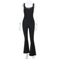 Damen Eleganter Wickel-Overall mit tiefem Ausschnitt und ausgestellten Beinen R&B