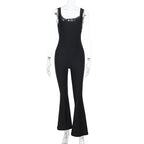 Damen Eleganter Wickel-Overall mit tiefem Ausschnitt und ausgestellten Beinen R&B