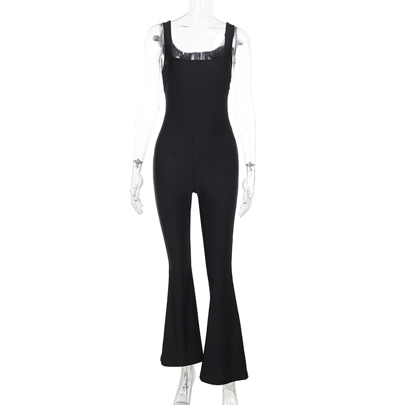 Damen Eleganter Wickel-Overall mit tiefem Ausschnitt und ausgestellten Beinen R&B