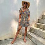Damen lässiger Jumpsuit mit V-Ausschnitt und wickelbarem Design R&B