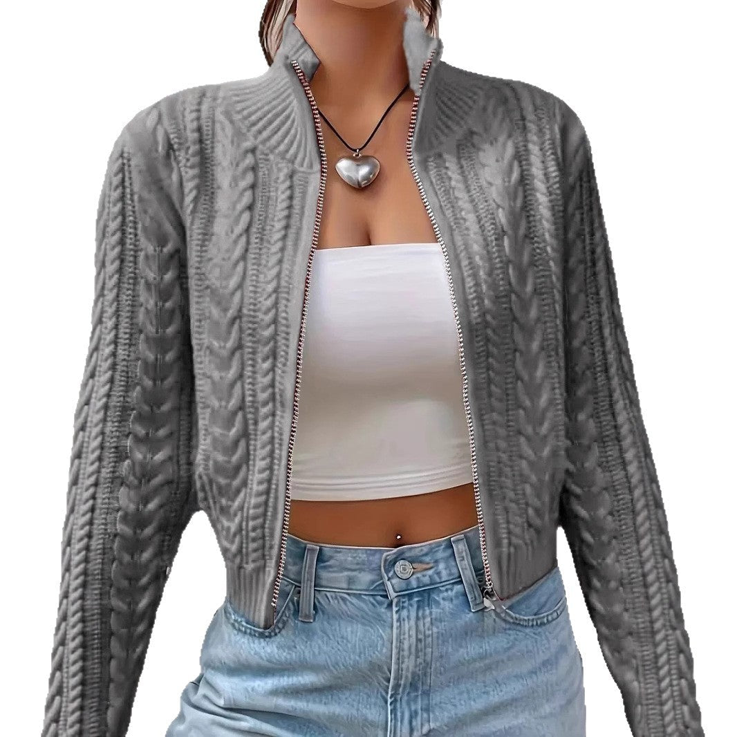 Damen Strickjacke mit modernem Zopfdesign und durchgehendem Reißverschluss R&B
