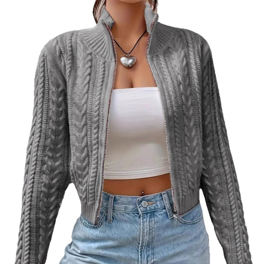 Damen Strickjacke mit modernem Zopfdesign und durchgehendem Reißverschluss R&B