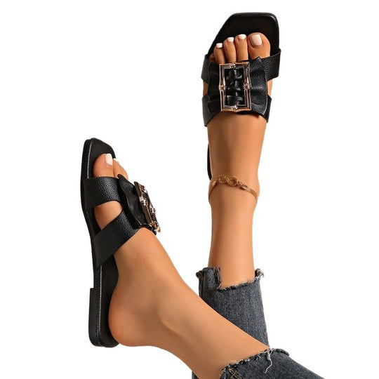 Damen modische Riemchen-Sandalen mit funkelndem Schmuckdetail R&B