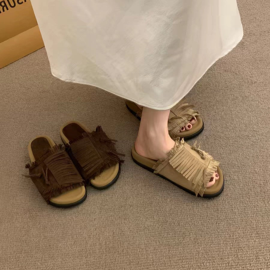 Damen Bequeme Slipper mit fransigem Design und weichem Fußbett R&B