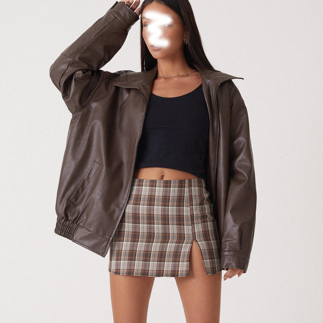 Damen lässige Kunstjacke mit elastischem Bund und praktischen Taschen R&B