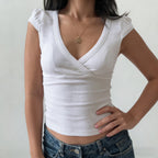 Damen Wickelshirt mit elegantem V-Ausschnitt und figurbetontem Schnitt R&B