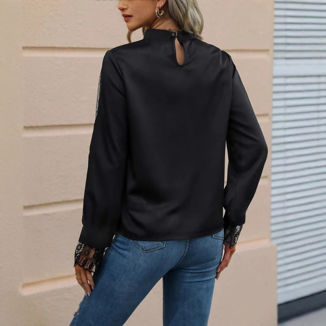 Damen Elegantes Oberteil mit transparenten Spitzeneinsätzen R&B