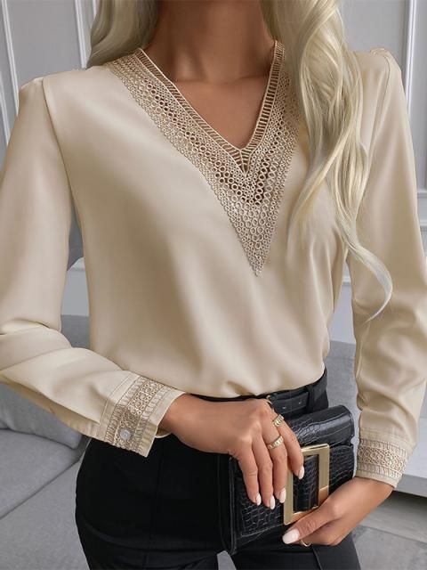 Damen elegante Bluse mit Spitzenbesatz R&B