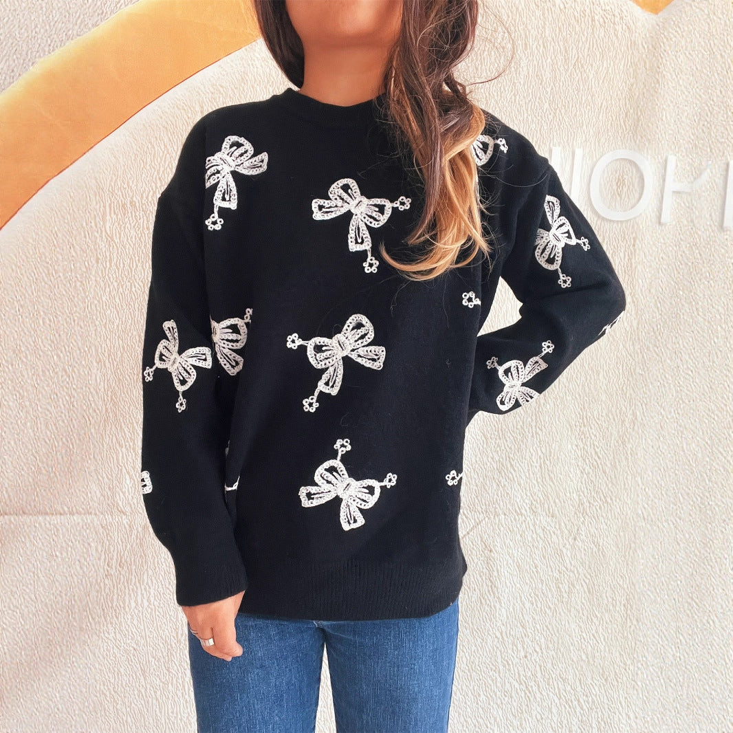 Damen Pullover mit verspieltem Schleifenmotiv und lässigem Schnitt R&B