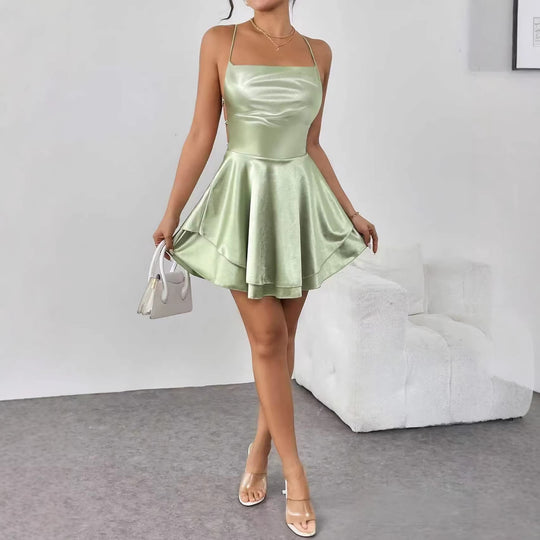 Damen Charmantes Minikleid mit Schichten und Spaghettiträgern R&B