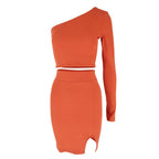 Damen asymmetrisches Crop-Top und figurbetonter Minirock-Set EB