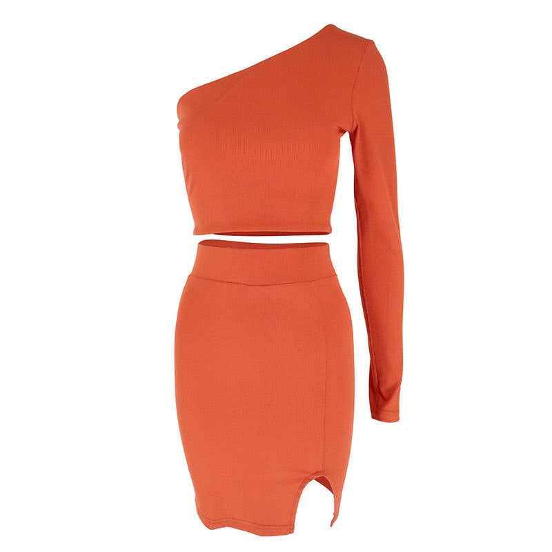 Damen asymmetrisches Crop-Top und figurbetonter Minirock-Set EB