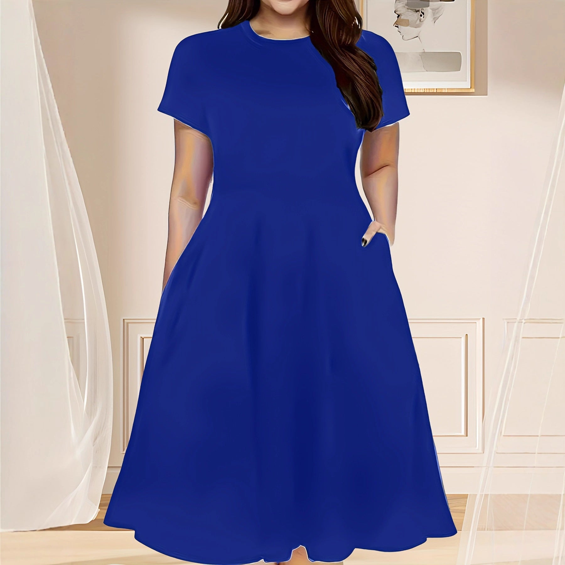 Damen lässiges Maxikleid mit praktischen Seitentaschen und elegantem Schnitt