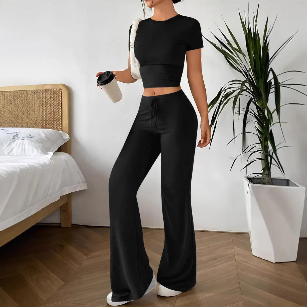 Damen Lässiges Lounge-Set mit Crop-Oberteil und weitem Schnitt R&B