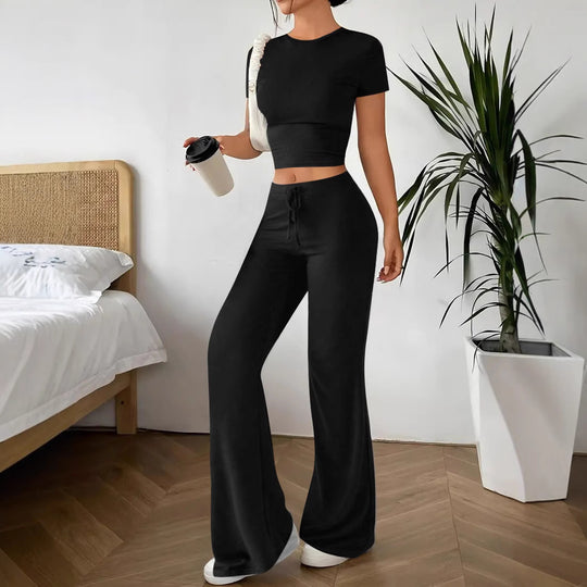 Damen Lässiges Lounge-Set mit Crop-Oberteil und weitem Schnitt R&B