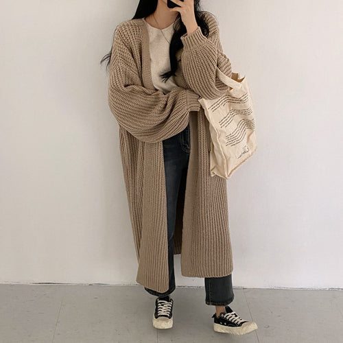 Damen Grober Strickcardigan mit offenem Schnitt und bequemen Ärmelabschlüssen R&B