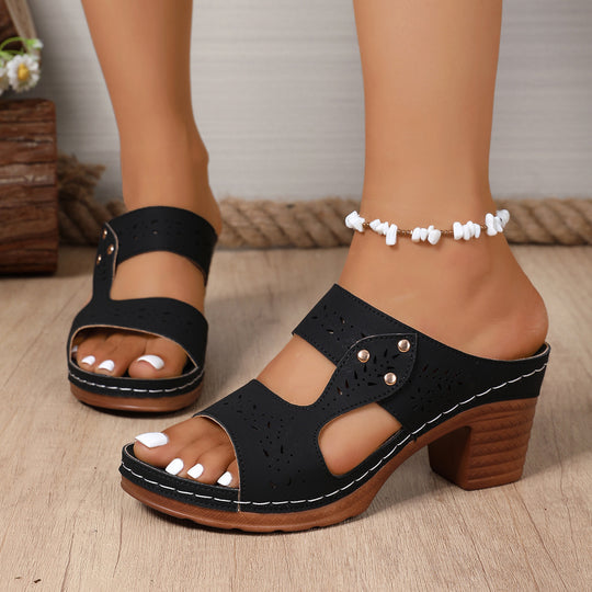 Damen Bequeme Holz-Blockabsatz-Sandaletten mit atmungsaktivem Design R&B