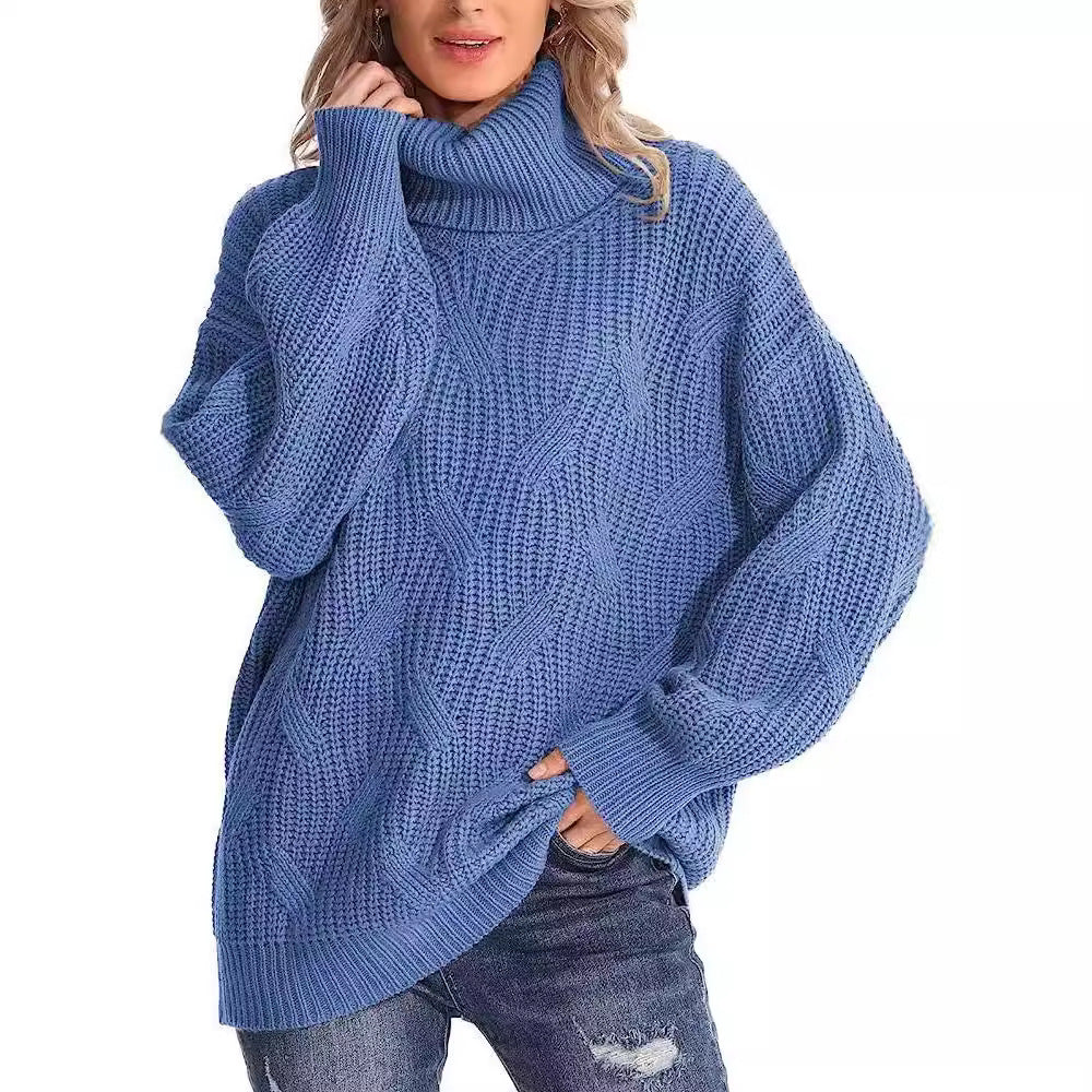 Damen Weicher Strickpullover mit hohem Kragen und Kabelmuster R&B