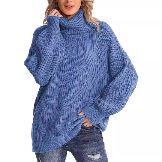 Damen Weicher Strickpullover mit hohem Kragen und Kabelmuster R&B