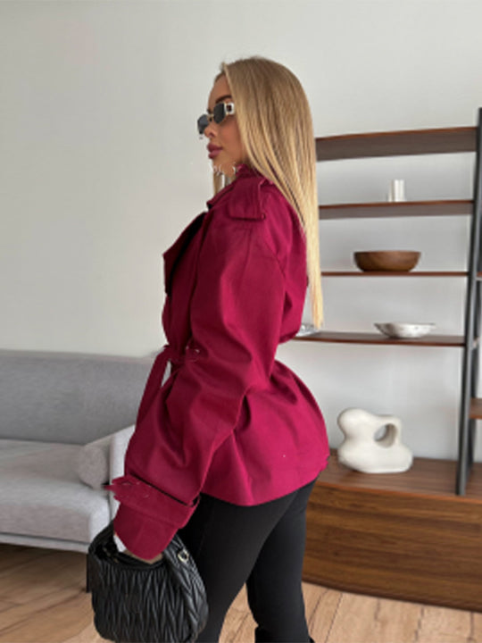 Damen modische Trenchjacke mit weitem Schnitt und Bindeband R&B