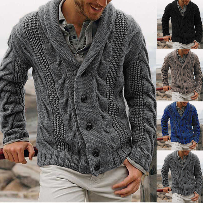 Herren Strickjacke mit aufgewickeltem Kragen und strukturiertem Design