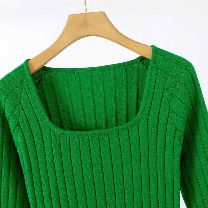 Damen Langarm-Strickkleid mit Quadratausschnitt und Rippstruktur R&B