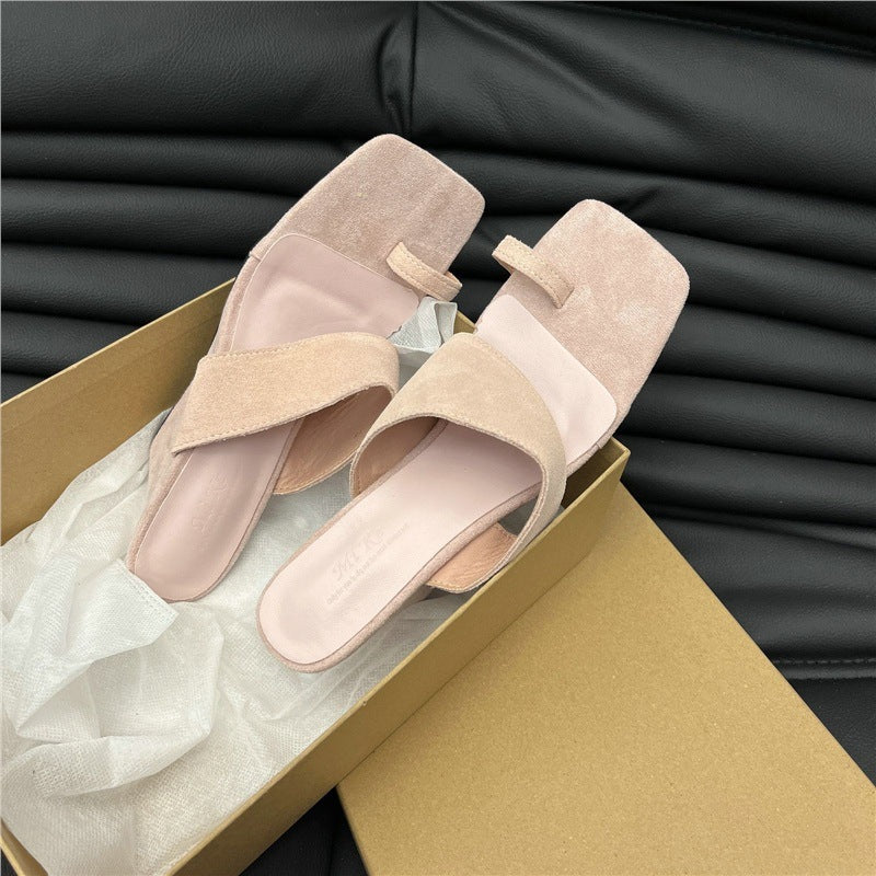 Damen modische Mules mit verstellbaren Riemen und weichem Veloursleder R&B