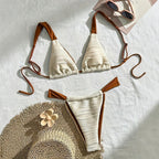 Damen Triangel-Bikini mit Raffung und Kontrastbändern R&B