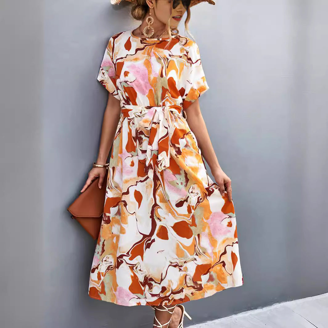 Damen Maxi-Kleid mit fließendem Schnitt und bindbarem Taillengürtel R&B
