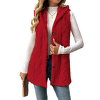 Damen Kuschelige Fleece-Weste mit Kapuze und Knopfverschluss R&B