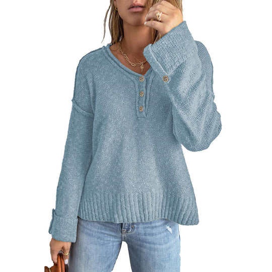 Damen Grober Strickpullover mit Knopfleiste und weitem Schnitt R&B