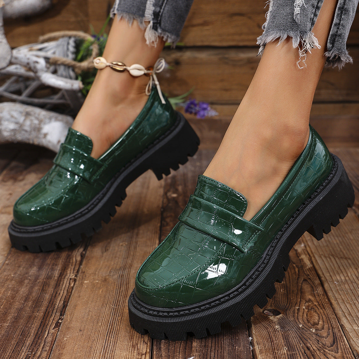 Damen Mokassins mit modernem Kroko-Design und robustem Profil R&B