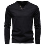 Herren Langarmshirt mit Henley-Kragen und praktischem Knopfdetail