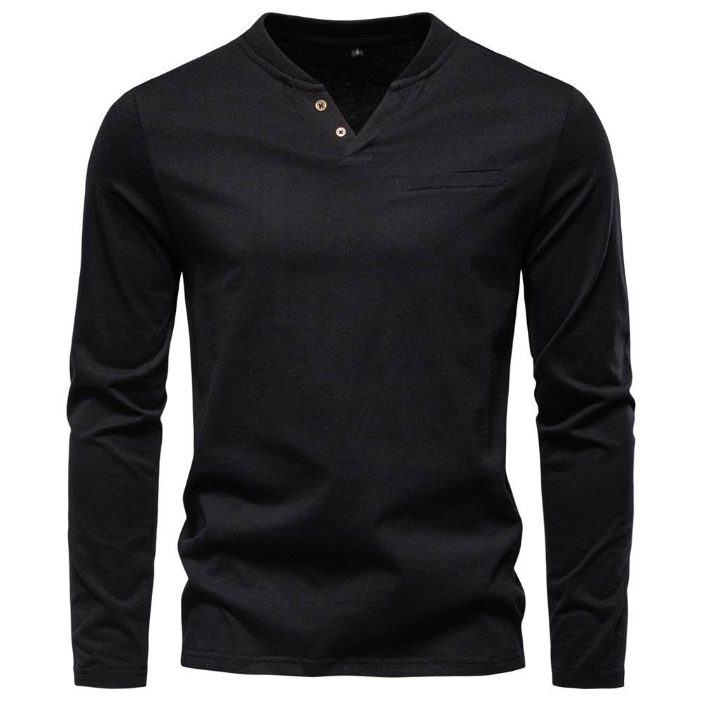 Herren Langarmshirt mit Henley-Kragen und praktischem Knopfdetail