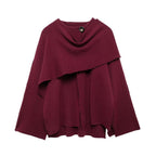 Damen nan zweilagiger Strickponcho mit asymmetrischem Saum und dekorativem Knopfkragen R&B