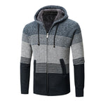 Herren Strickjacke mit Kapuze und modernen Blockstreifen R&B