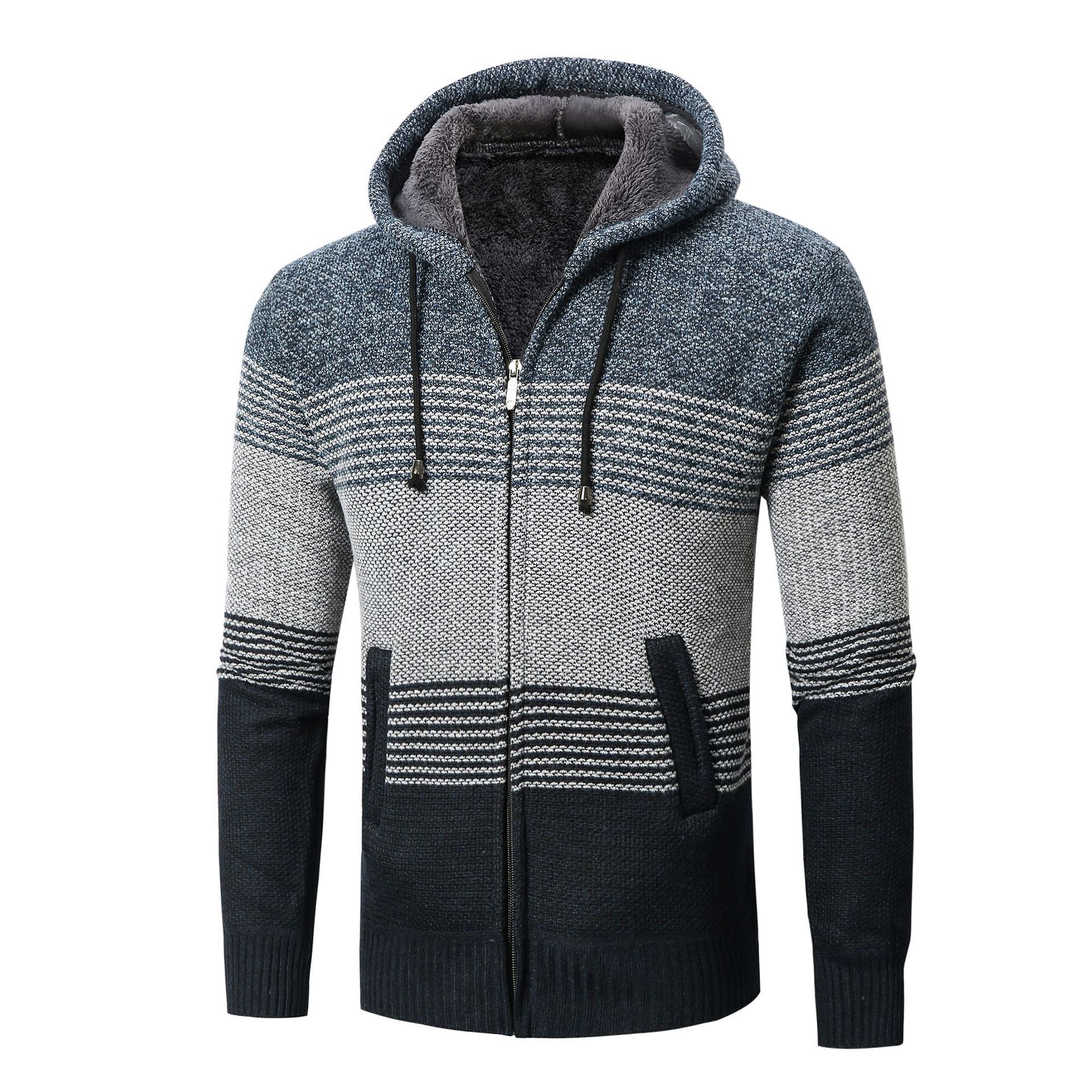 Herren Strickjacke mit Kapuze und modernen Blockstreifen R&B