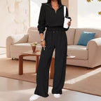 Damen Lässiger Jumpsuit mit Reißverschluss und weitem Bein